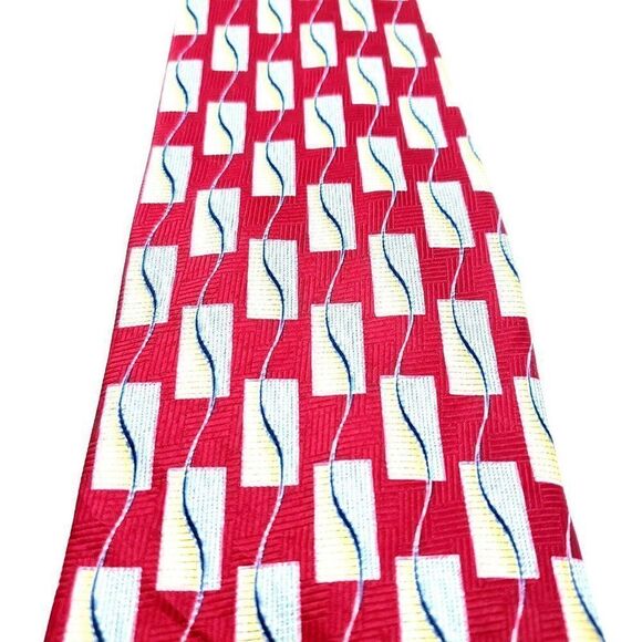 Renzo Polyester Tie Print Red Geometric - Picture 2 of 7